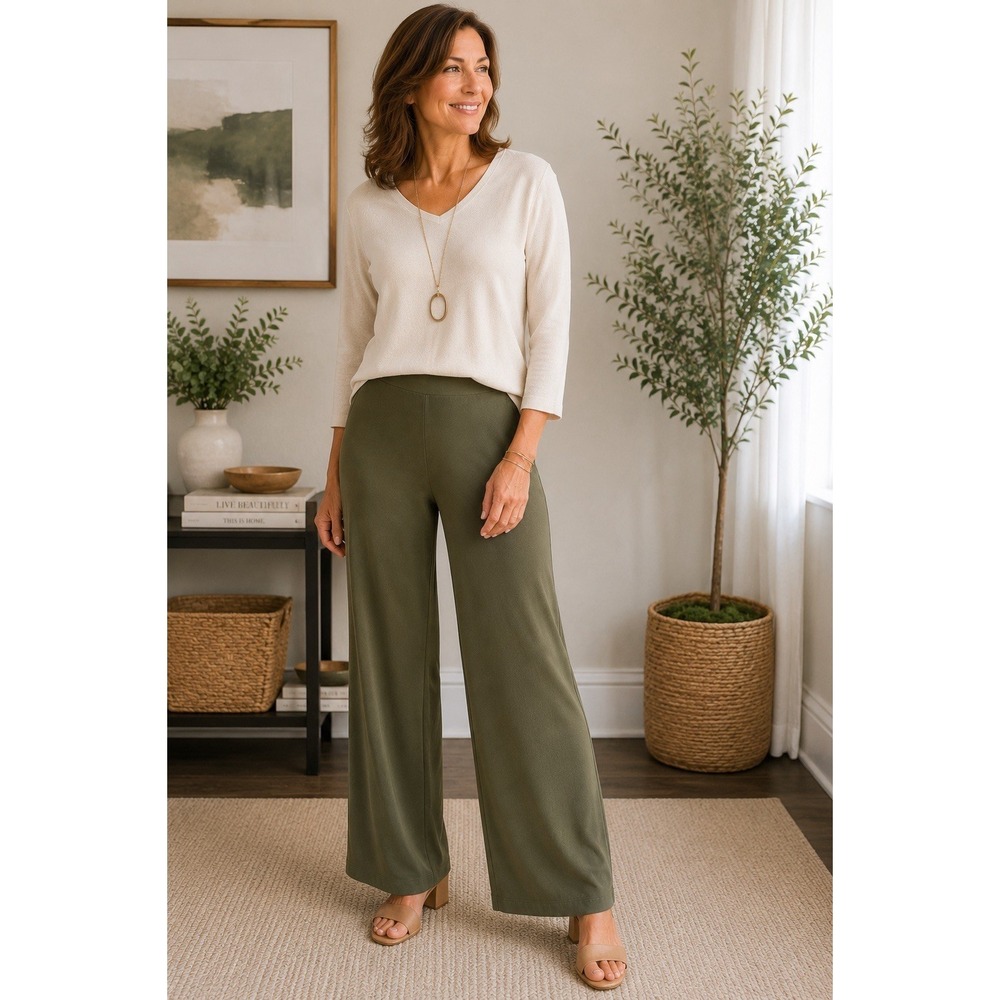 NWT Chico's Travelers Olive Wide Leg Pull‎ On Pants Travel Career Chic